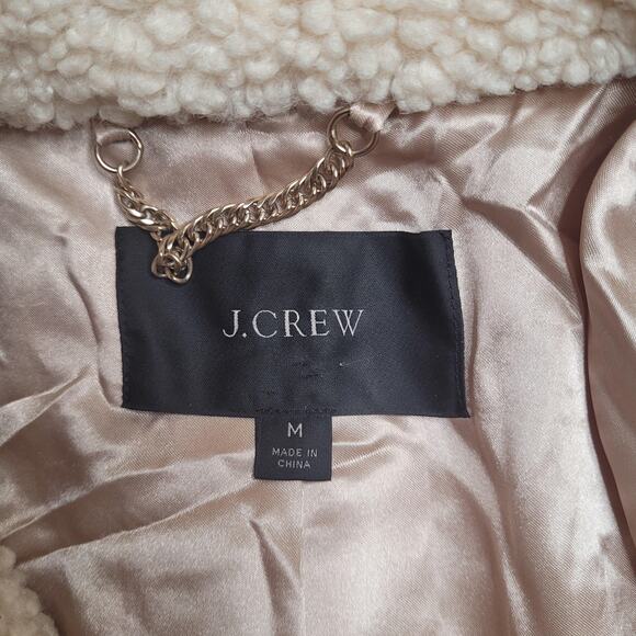 J.Crew Teddy Sherpa Coat Medium Ivory Cream Button Down Collared Lined BA527 - Picture 6 of 12